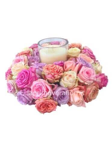 Coroncina di rose centrotavola con candela